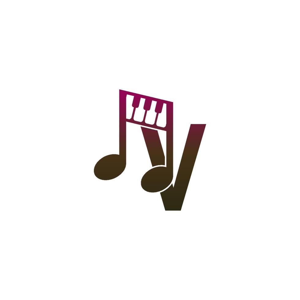 icono del logotipo de la letra v con plantilla de símbolo de diseño de nota musical vector