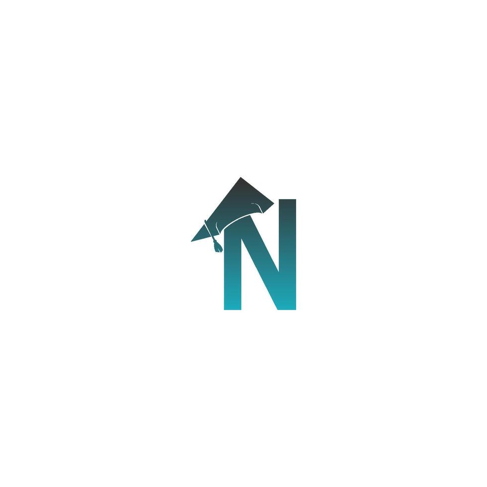 icono del logotipo de la letra n con vector de diseño de sombrero de graduación