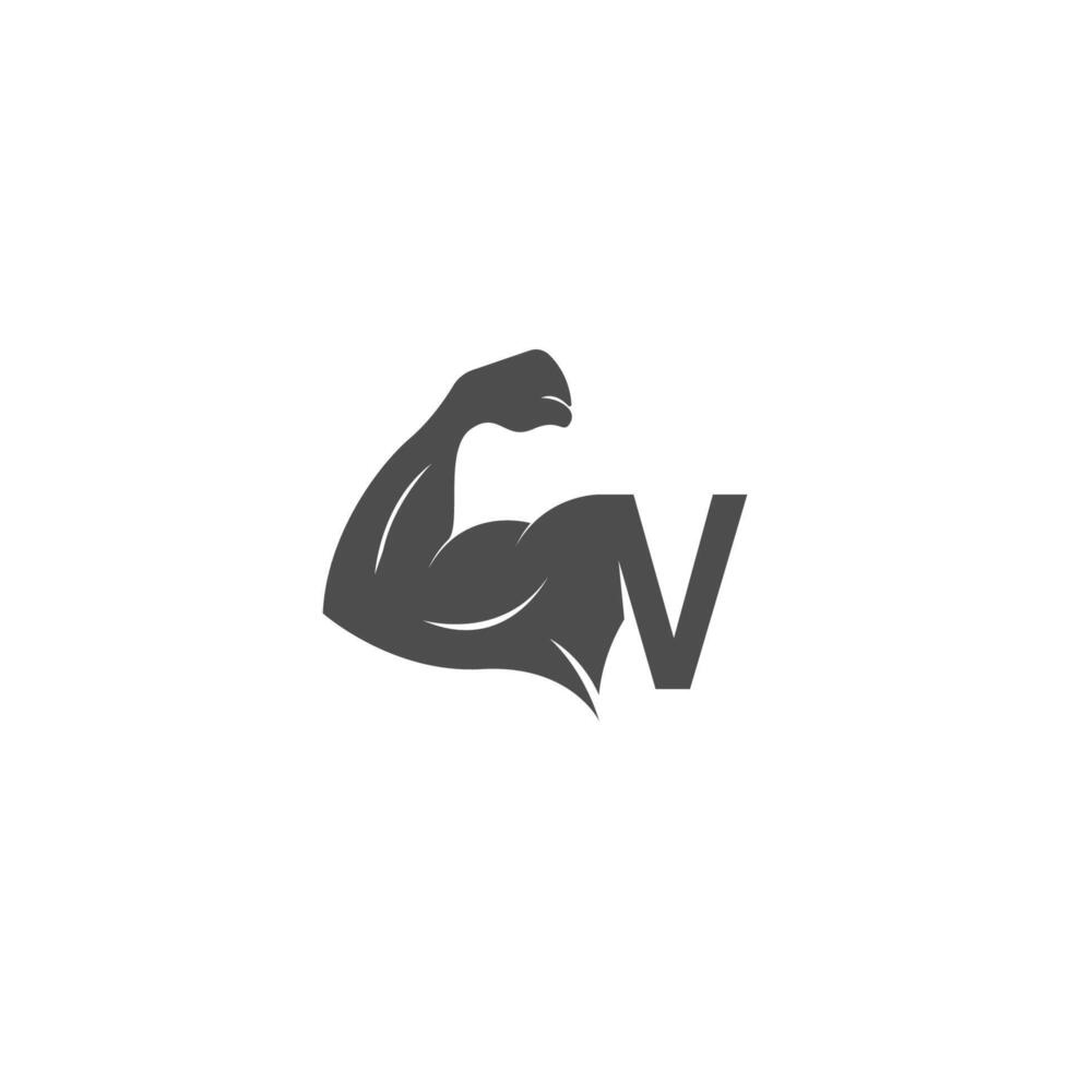 icono del logotipo de la letra v con vector de diseño de brazo muscular