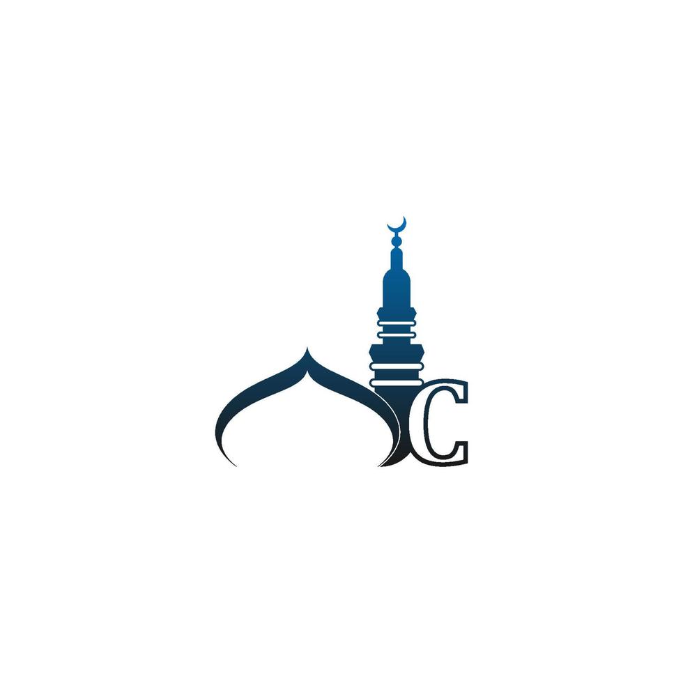 icono del logotipo de la letra c con ilustración de diseño de mezquita vector