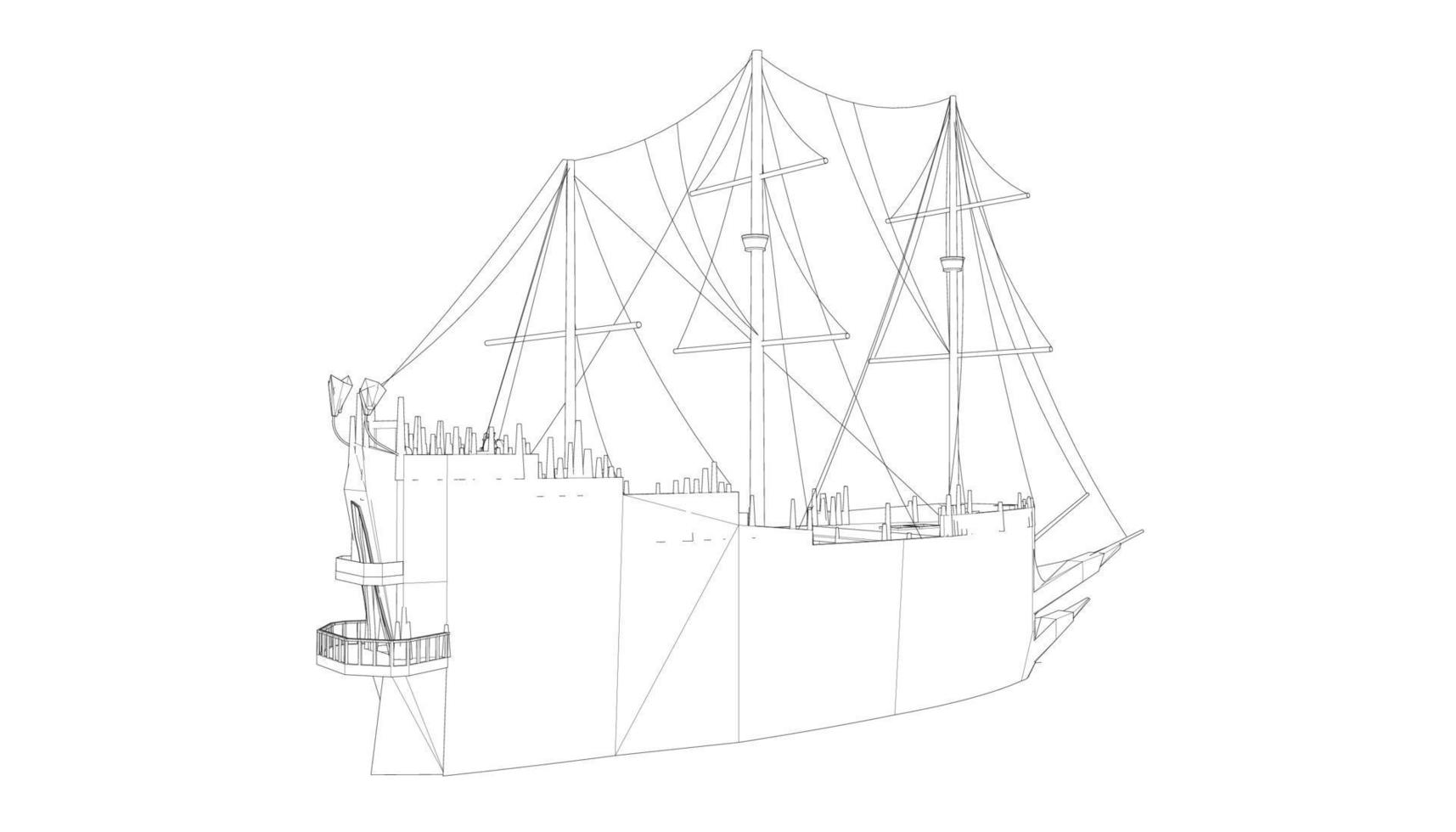 lineart style classic sailboat vector