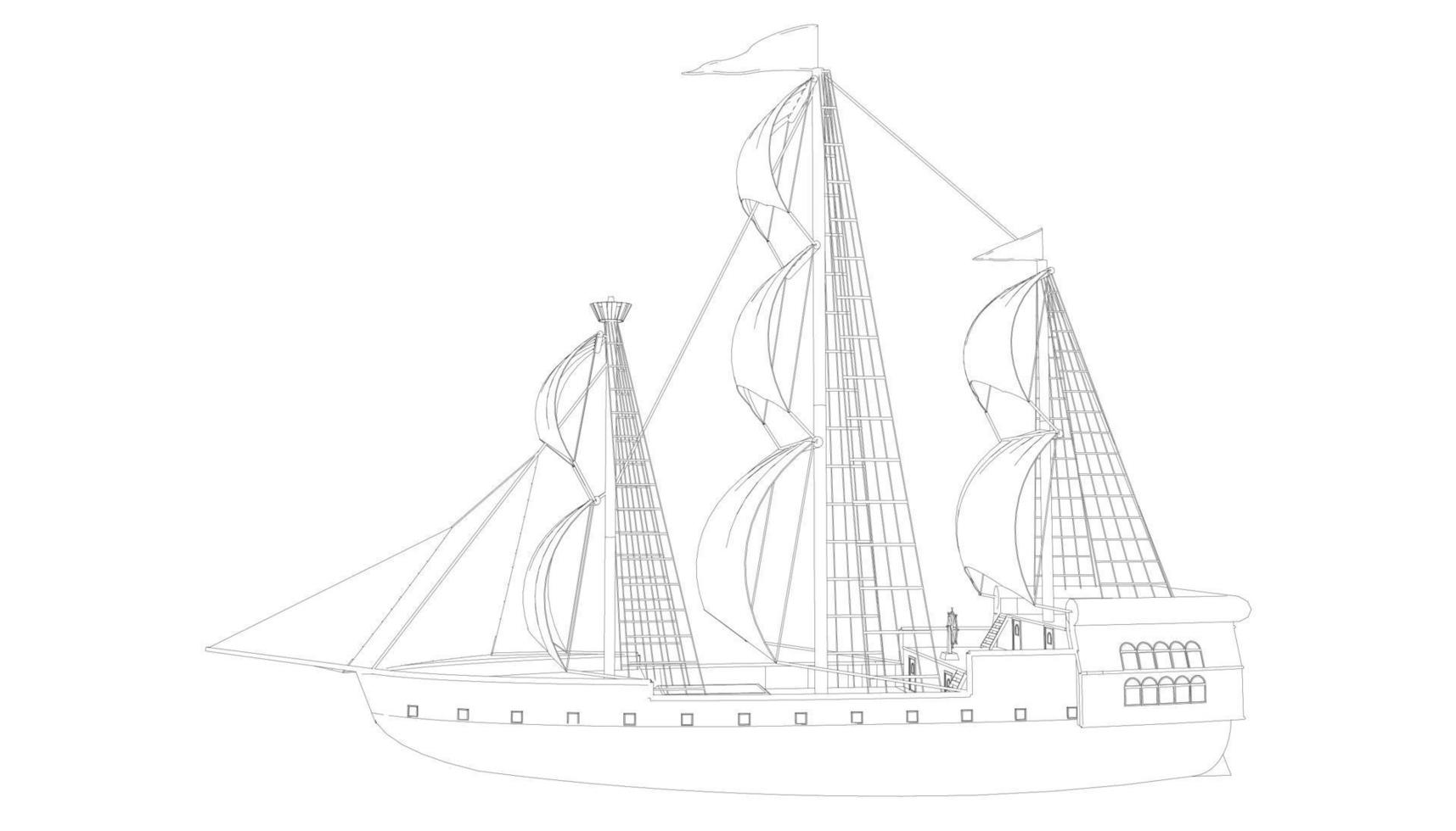 lineart style classic sailboat vector