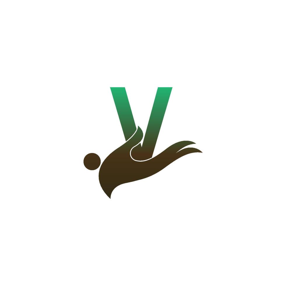 icono de logotipo de letra v con plantilla de símbolo de diseño de mano de personas vector