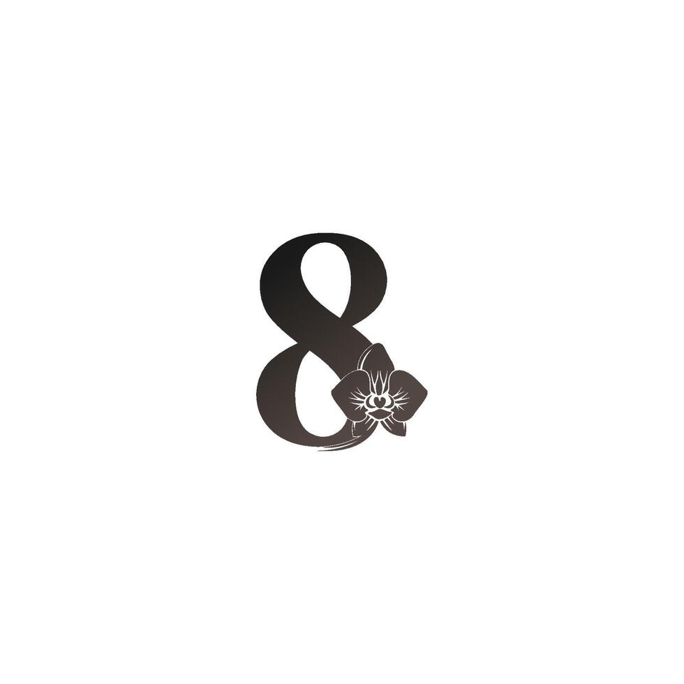 Number 8 logo icon with black orchid design vector