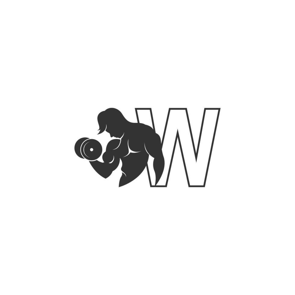 Letter W logo icon with a person holding barbell design vector