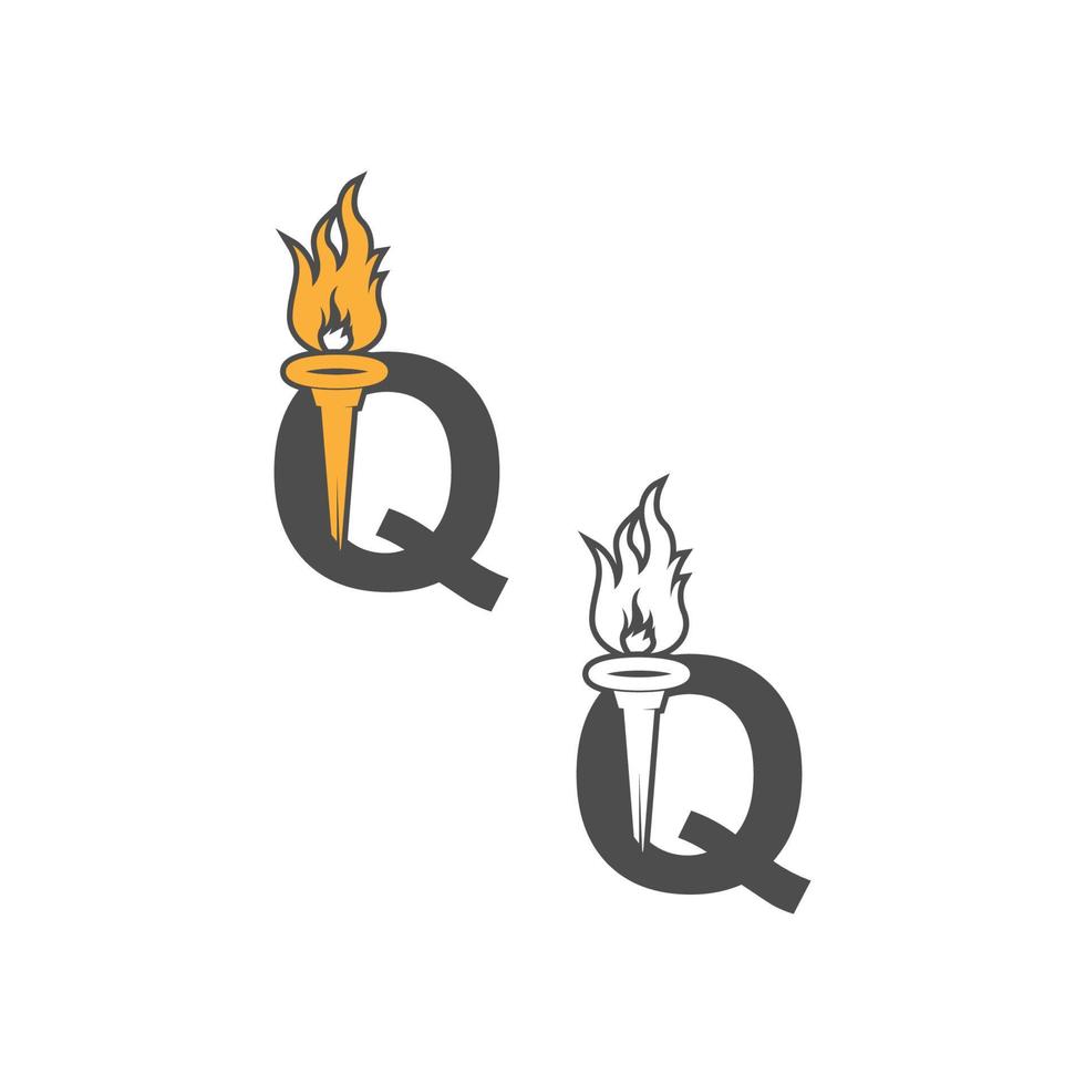logotipo de icono de letra q combinado con diseño de icono de antorcha vector