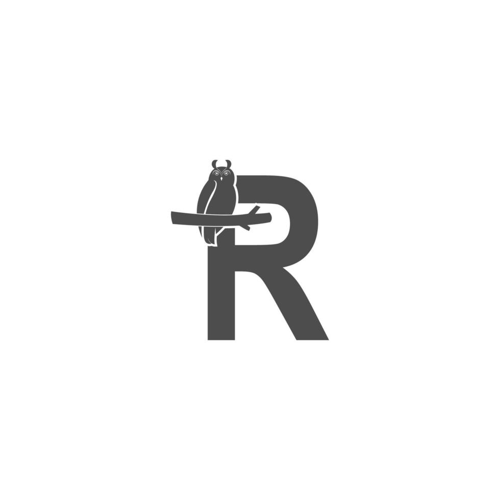 icono de logotipo de letra r con vector de diseño de icono de búho