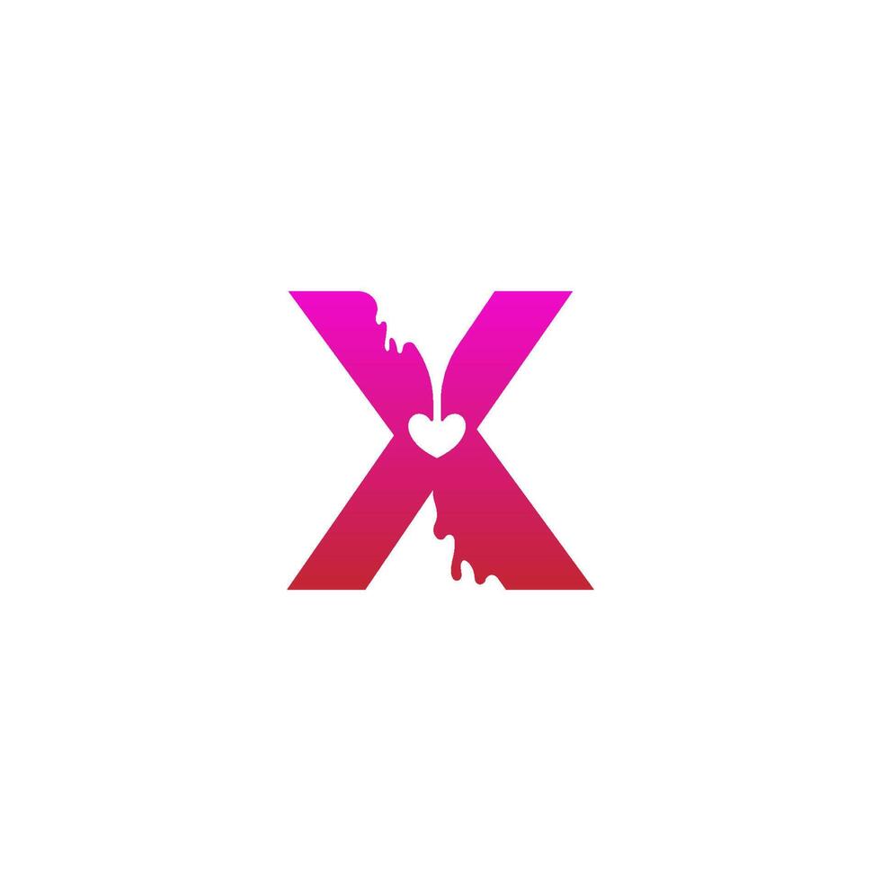 Letter X logo icon with melting love symbol design template vector