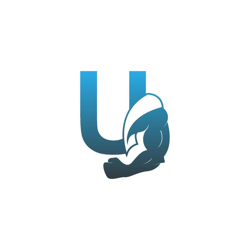 Letter U logo icon with muscle arm design vector