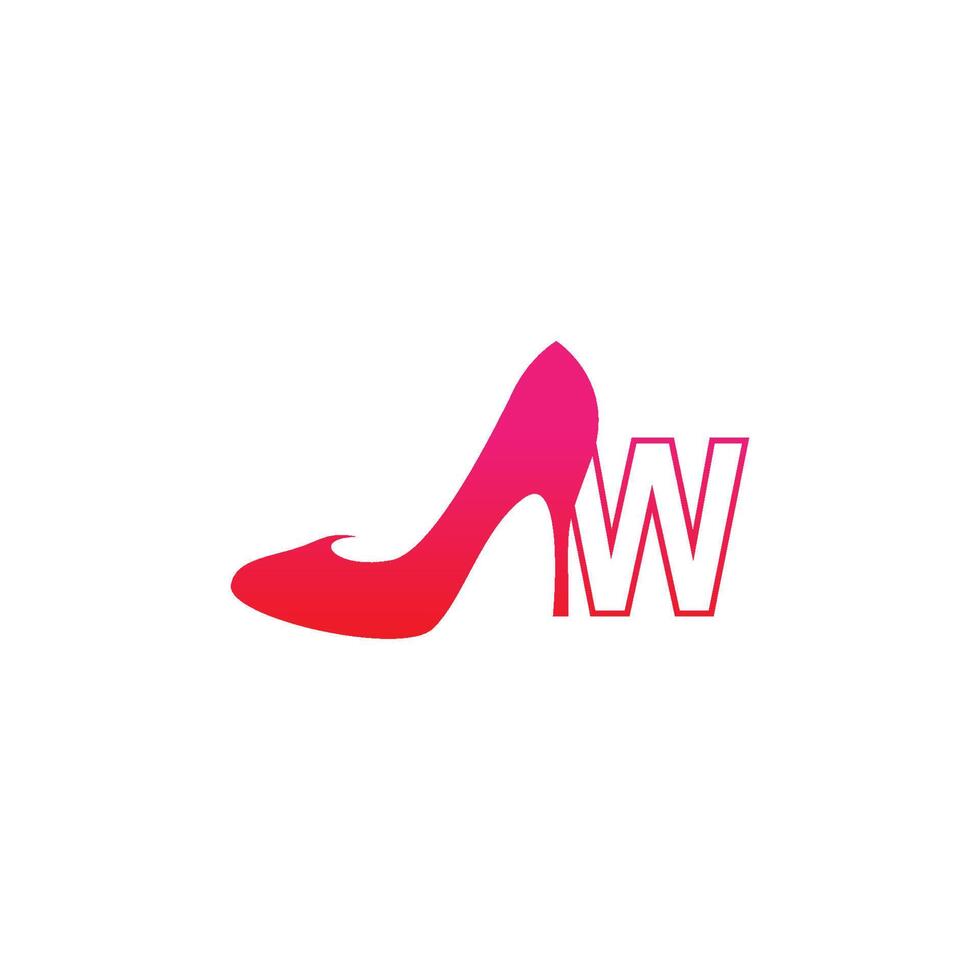 letra w con zapato de mujer, vector de diseño de icono de logotipo de tacón alto