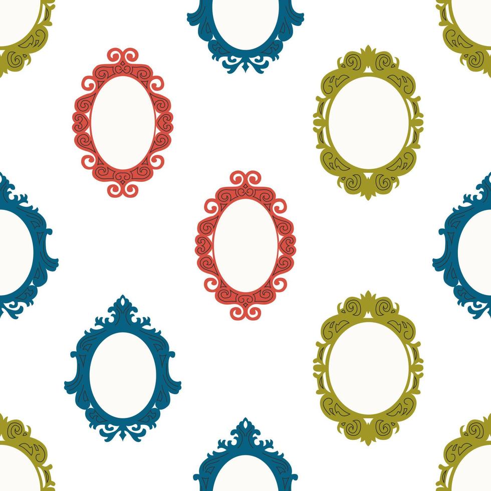 Various decorative Frames or borders. Different shapes. Photo or mirror frames. Elegant, modern style. Hand drawn colored trendy Vector seamless Pattern. Background, wallpaper