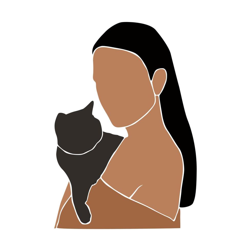 mujer moderna abstracta sosteniendo un lindo gato. silueta de adorables dueños de mascotas y lindas mascotas. mujeres con hermosos gatitos en las manos. arte contemporáneo. elementos de corte de papel de moda. ilustración vectorial estética vector