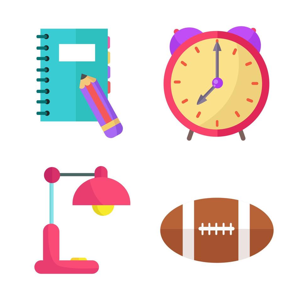 Educational set of school icons in 2d cartoon style vector