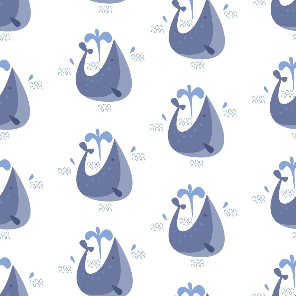 Seamless pattern with cute blue whale illustration in cartoon style vector