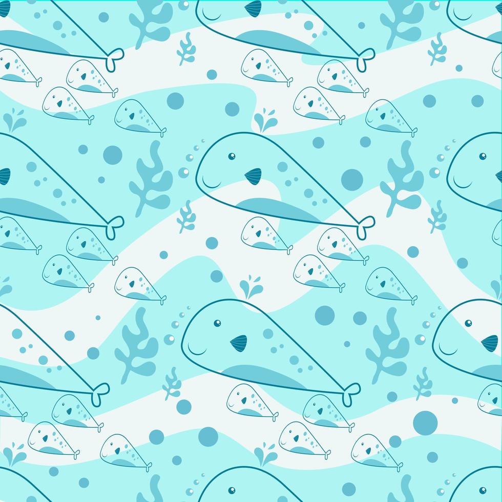 Seamless pattern with cute whale vector illustration in cartoon style