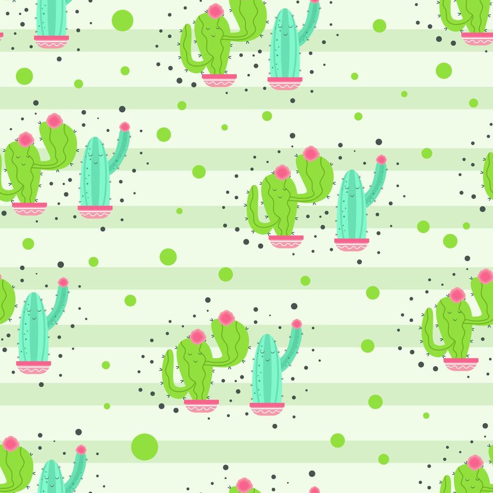 patrón recto con linda ilustración de vector de cactus en estilo de dibujos animados