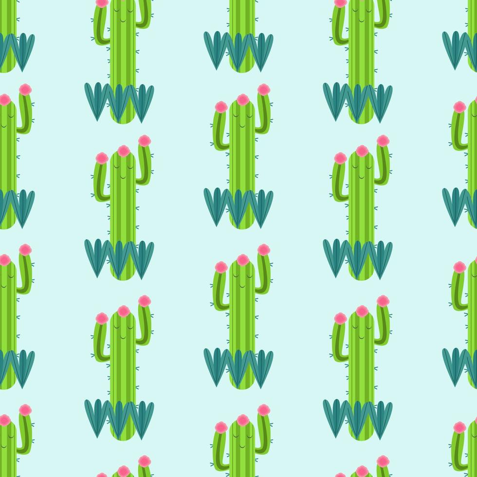 Seamless pattern with cute cactus vector illustration in flat cartoon style