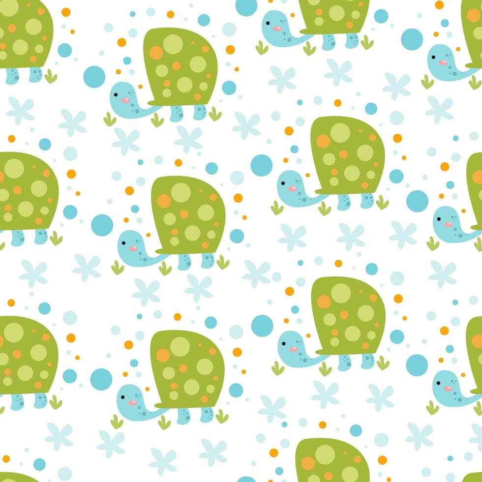 Seamless pattern with cute turtle vector illustration in cartoon style