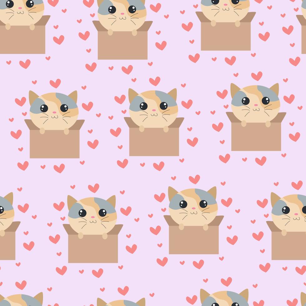 Seamless pattern with cute cat vector illustration in cartoon style