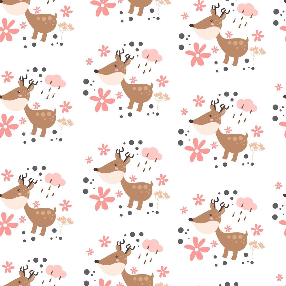 Seamless pattern with cute deer vector illustration in cute cartoon style
