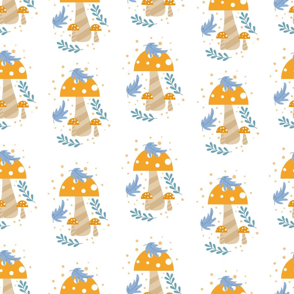 Seamless pattern with cute orange mushroom vector illustration in cartoon style