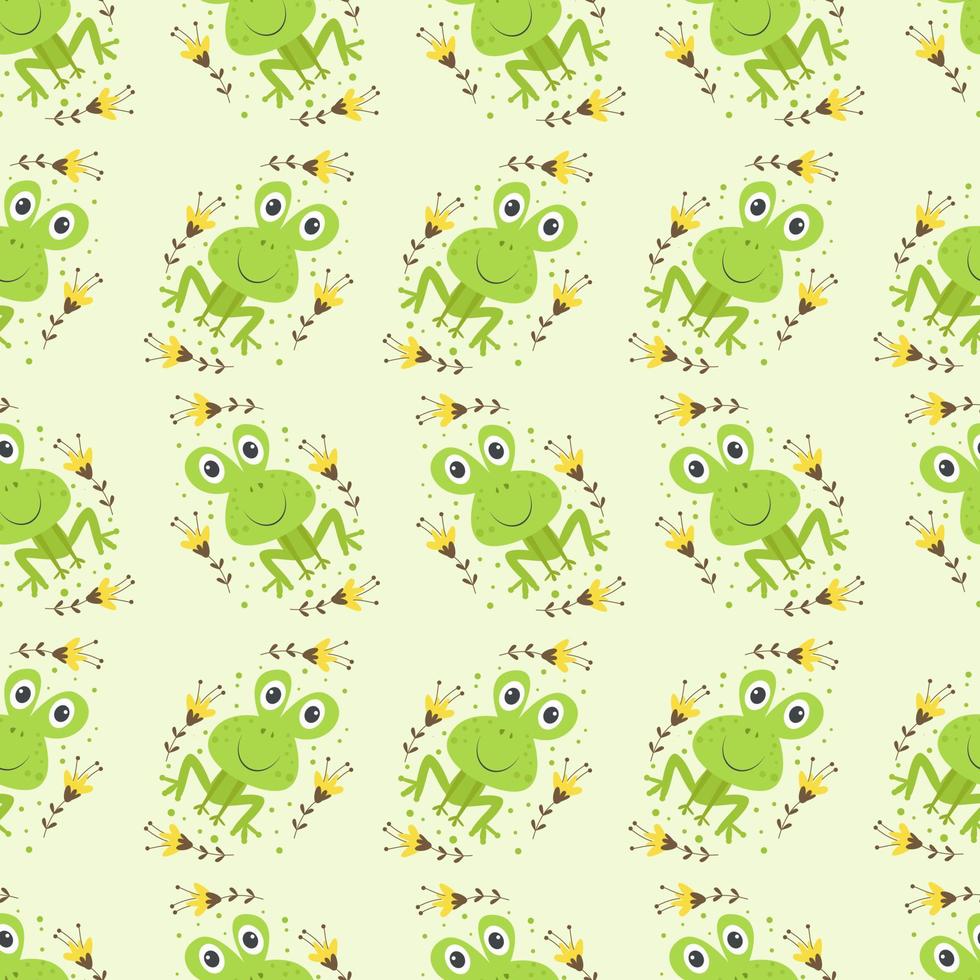 Seamless pattern with cute frog vector illustration in cartoon style