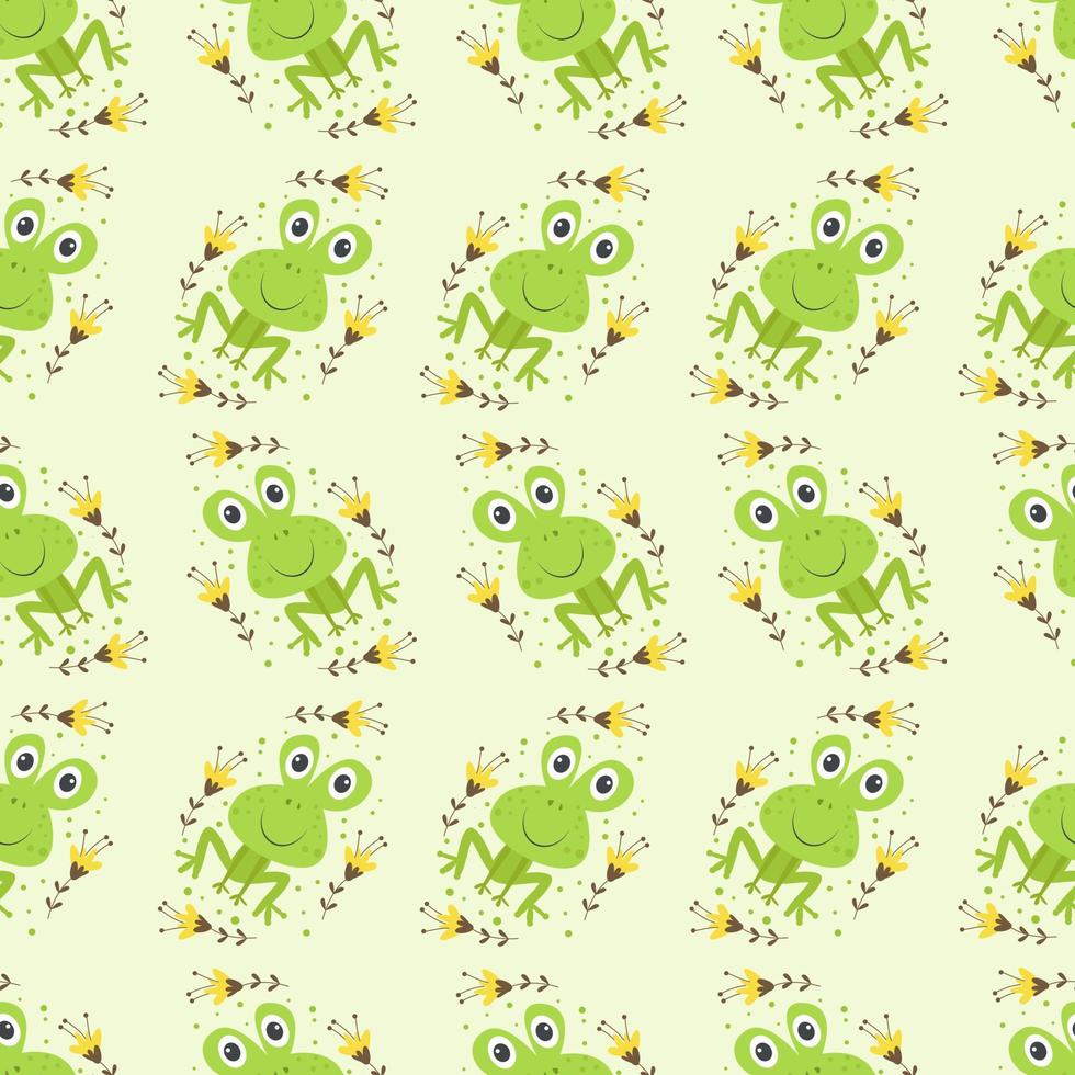 Seamless pattern with cute frog vector illustration in cartoon style