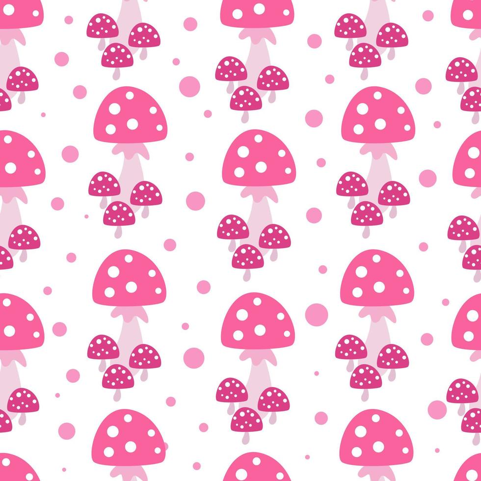 Seamless pattern with cute red color mushroom vector illustration in cartoon style
