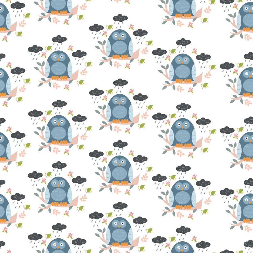 Seamless pattern with cute owl vector illustration in cartoon style