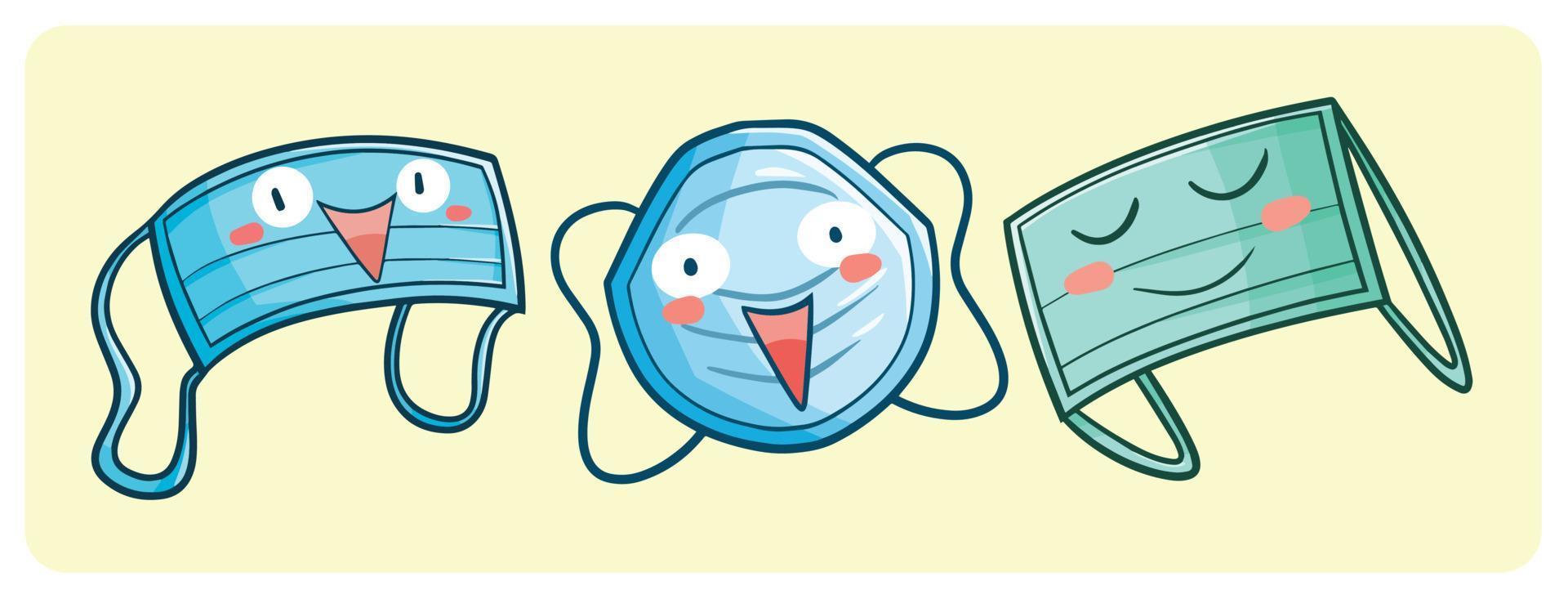 Facemask cartoon character set vector