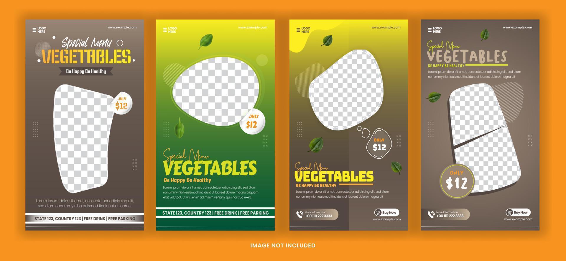 promoción de publicaciones en redes sociales de verduras frescas y saludables de la historia del paquete con una plantilla colorida vector