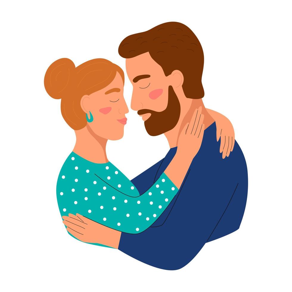 Young man and woman kissing. The couple hugs. Flat vector illustration