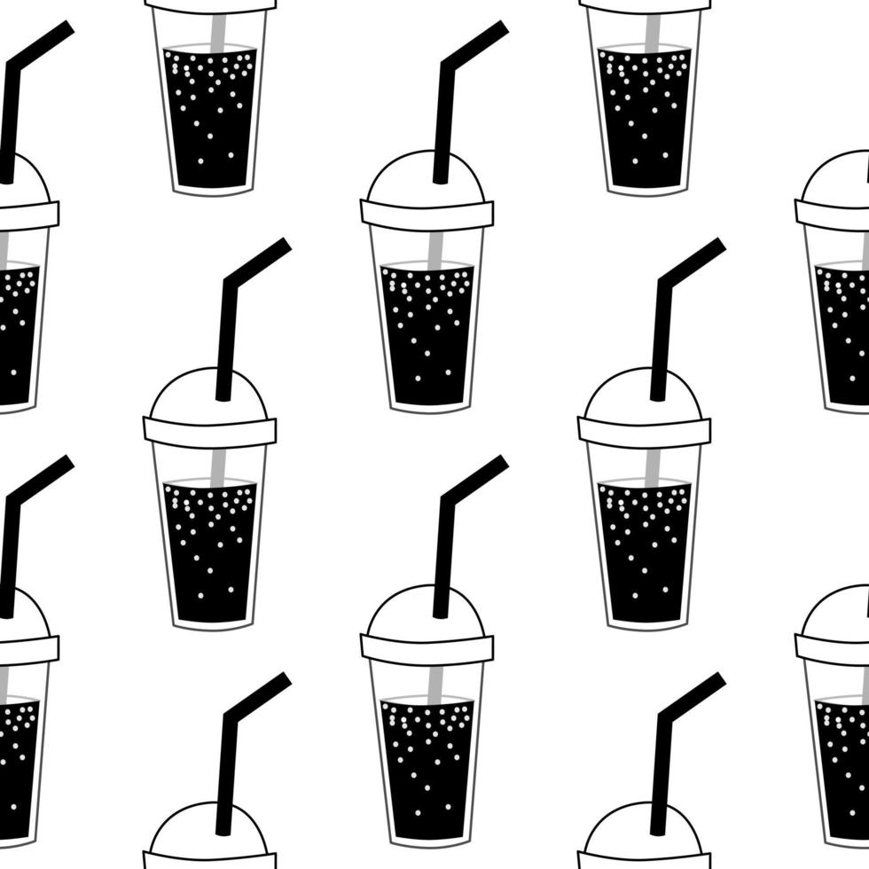 Smoothies seamless black and white pattern. Flat vector illustration