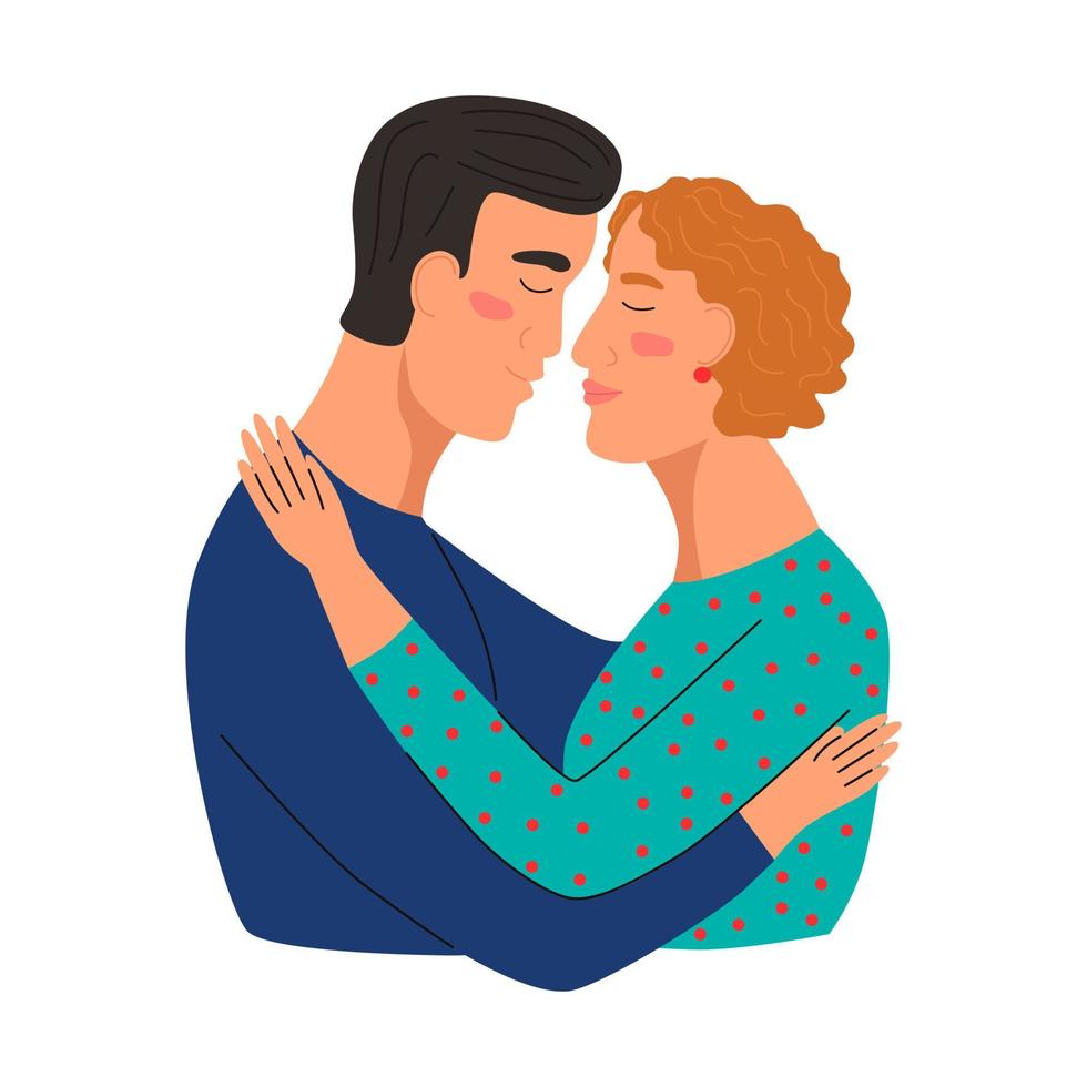 Young man and woman kissing. The couple hugs. Flat vector illustration