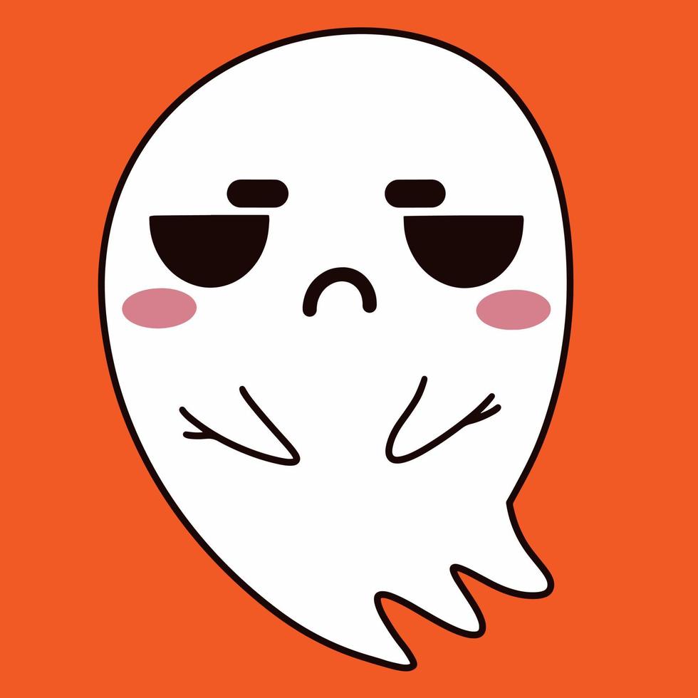 Ghost vector icon. The sweet spirit is upset. A sad phantom. A cheerless poltergeist. Funny monster. Isolated element for halloween.