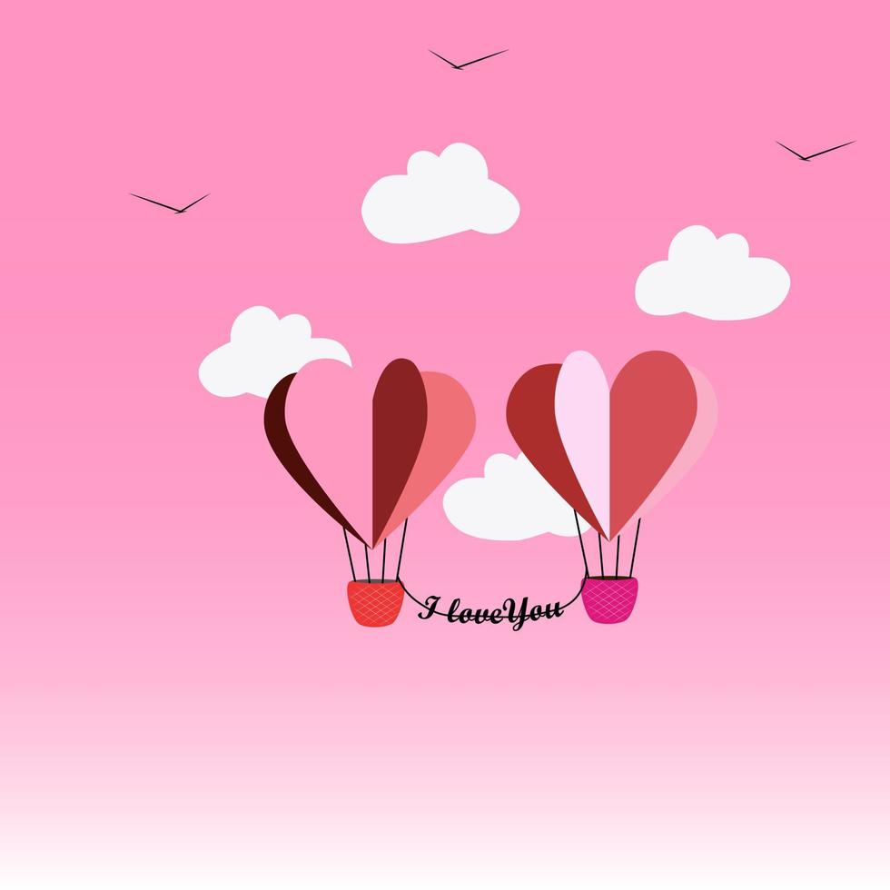 Modern paper art origami background. A bunch of red paper heart balloons, fluffy clouds and an inscription. I love you more vector