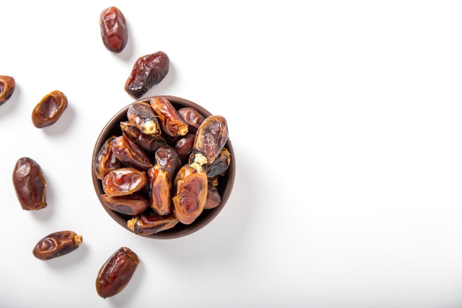 Flat lay view of dried ramazan date fruit. photo