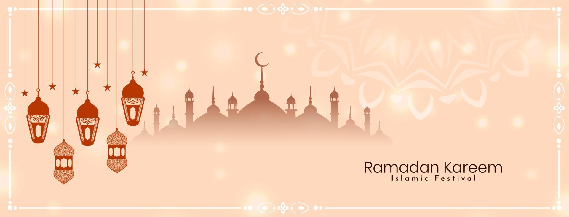 Religious Ramadan Kareem islamic festival greeting banner with mosque vector