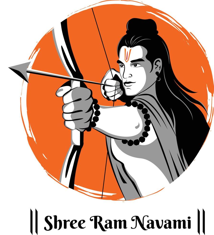 shree ram navami celebración señor rama con arco y flecha vector