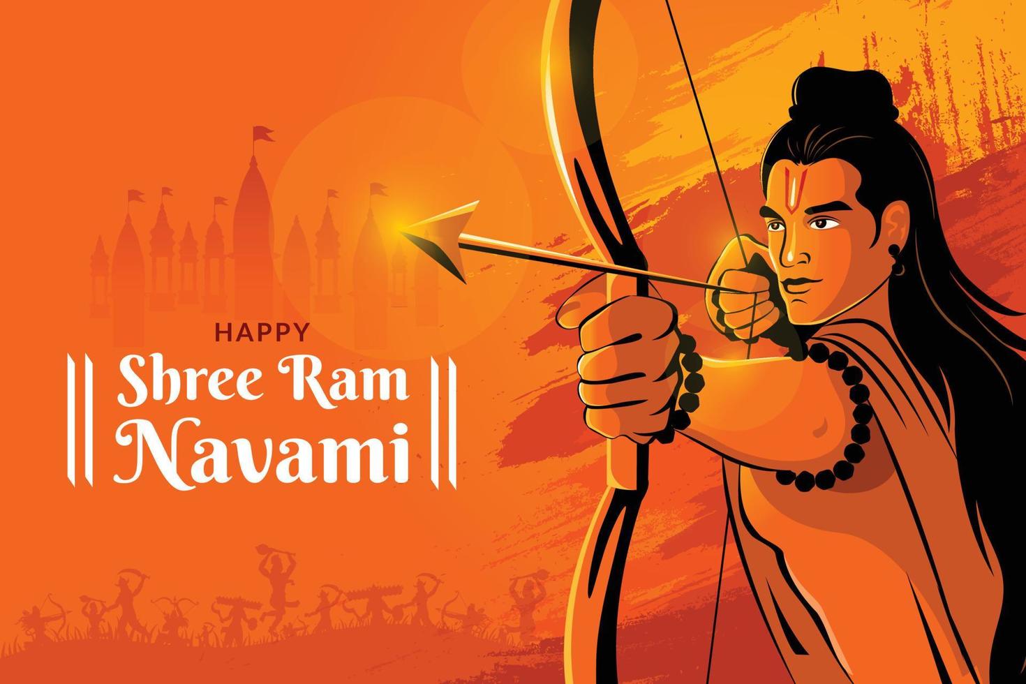 shree ram navami celebración señor rama con arco y flecha vector