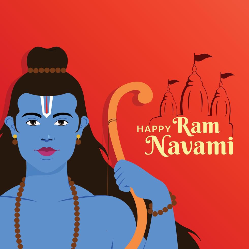 shri ram navami saludando las manos del señor rama sosteniendo un gran arco y flecha vector