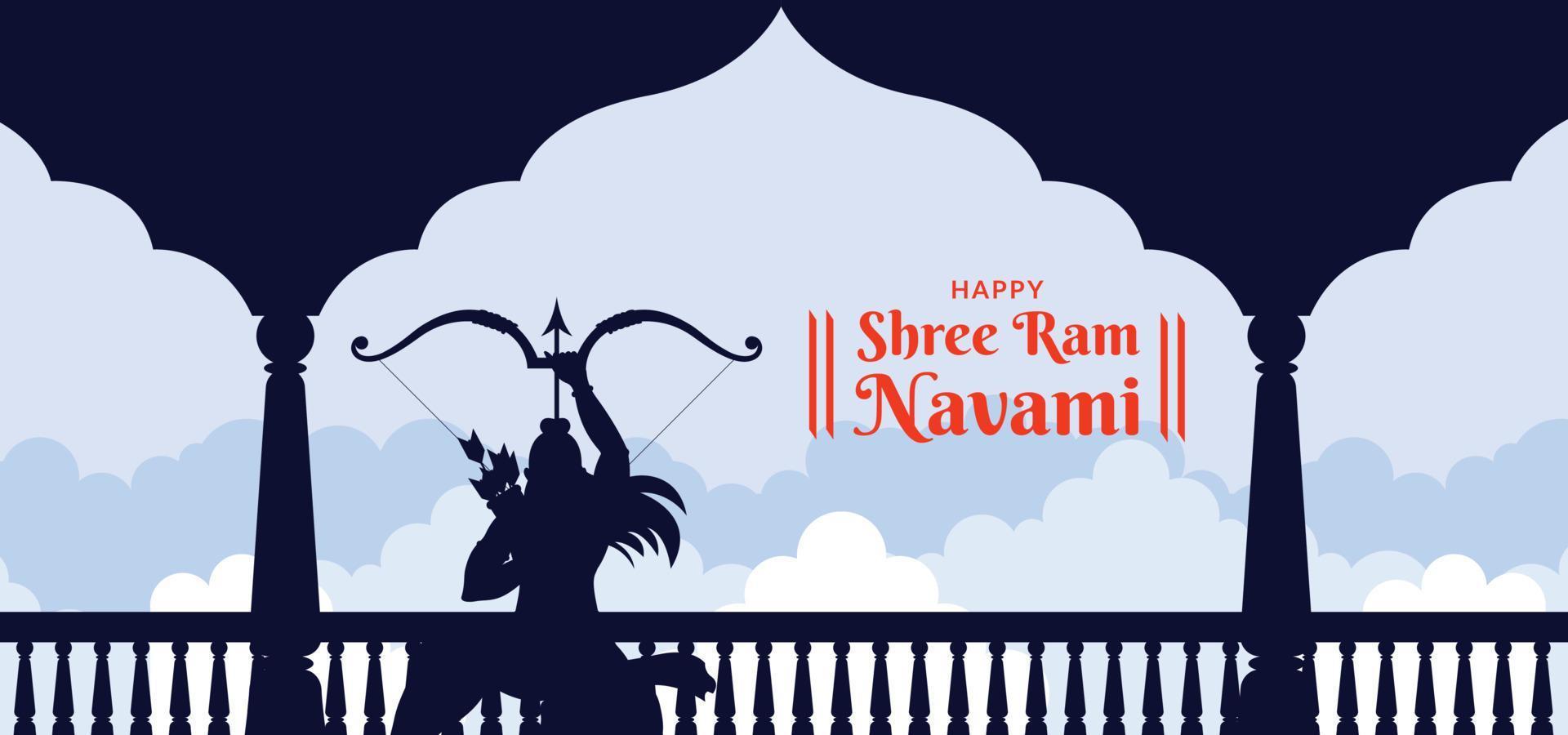 Shri Ram Navami Greeting hands of Lord Rama Holding Big Bow and Arrow vector