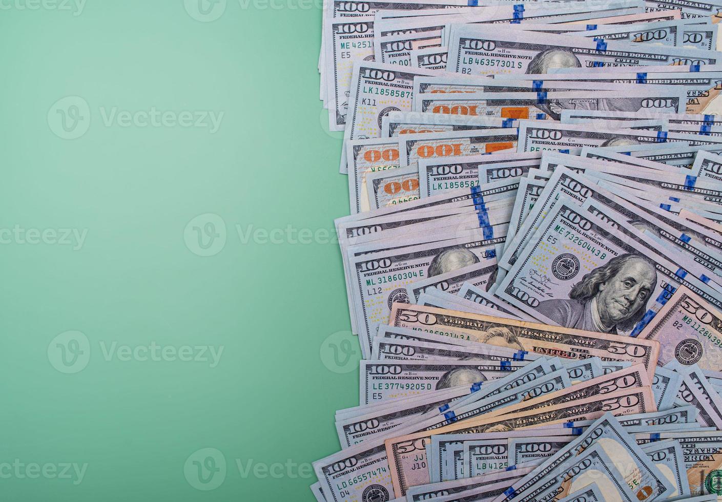 American dollars on a green background. Finance and business. photo