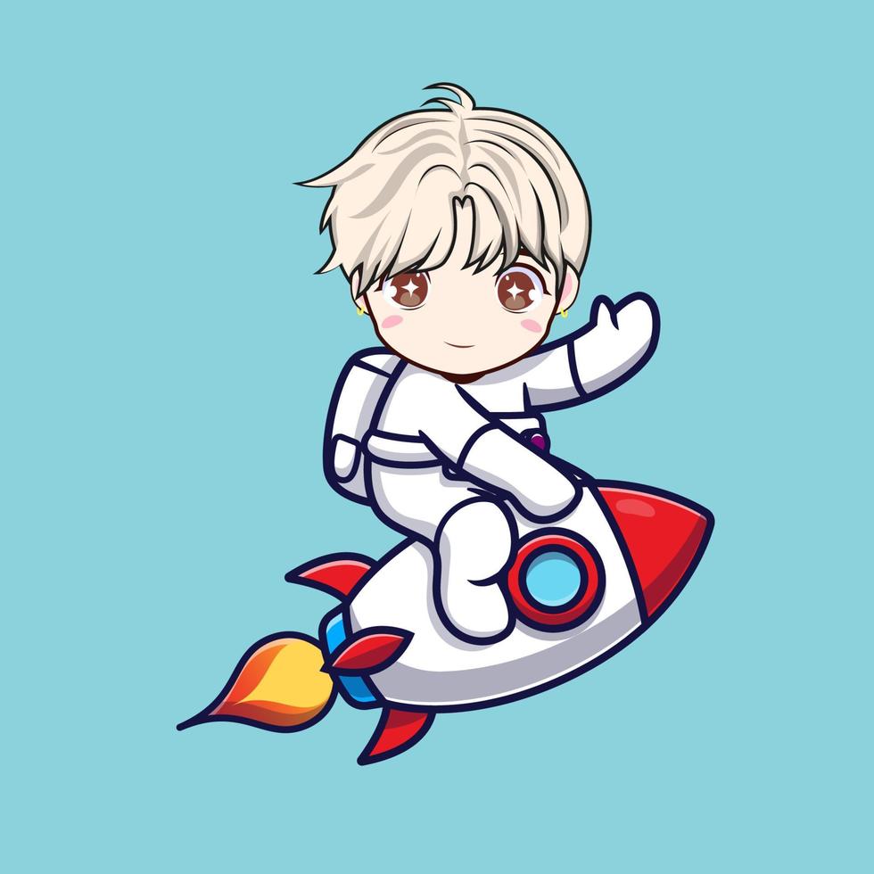 Hadsome and cute white hair guy on a rocket vector