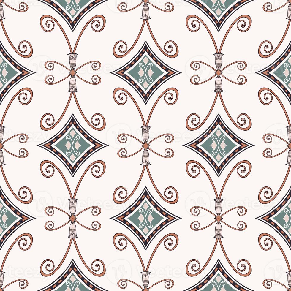 White cream-green color ethnic aztec geometric hand drawing shape seamless pattern background. Use for fabric, textile, interior decoration elements, upholstery, wrapping. photo