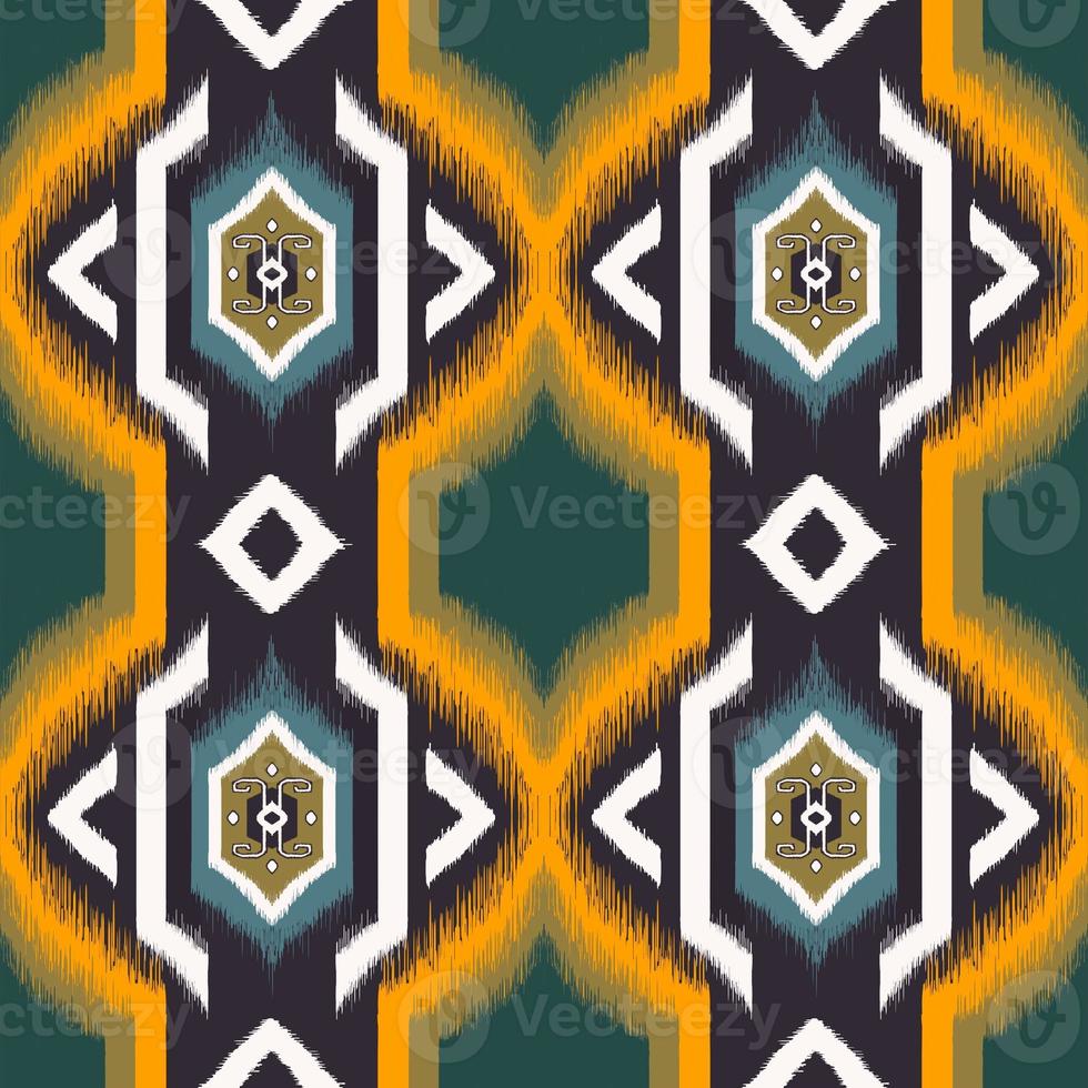 Yellow-green color ikat ethnic aztec geometric shape seamless pattern background. Use for fabric, textile, interior decoration elements, upholstery, wrapping. photo