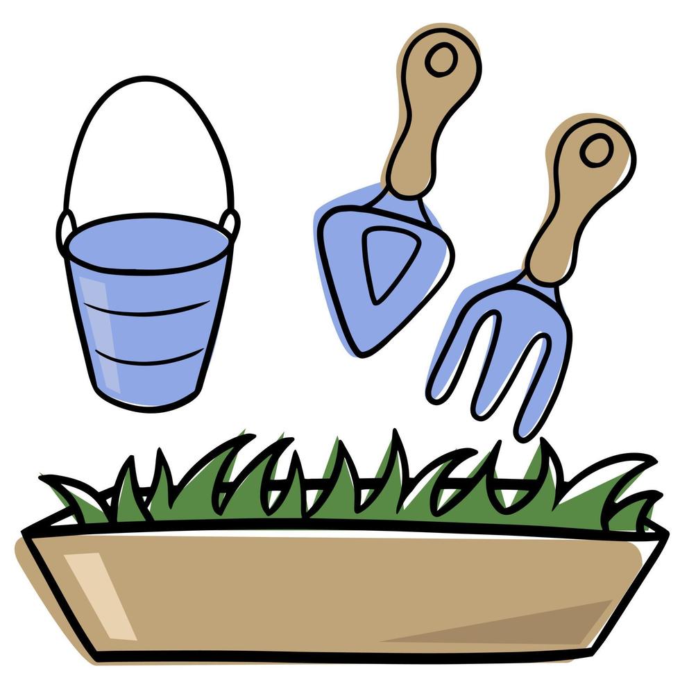 A set of cartoon drawings on the theme of the garden and vegetable garden, illustrations for decorating packages and labels vector
