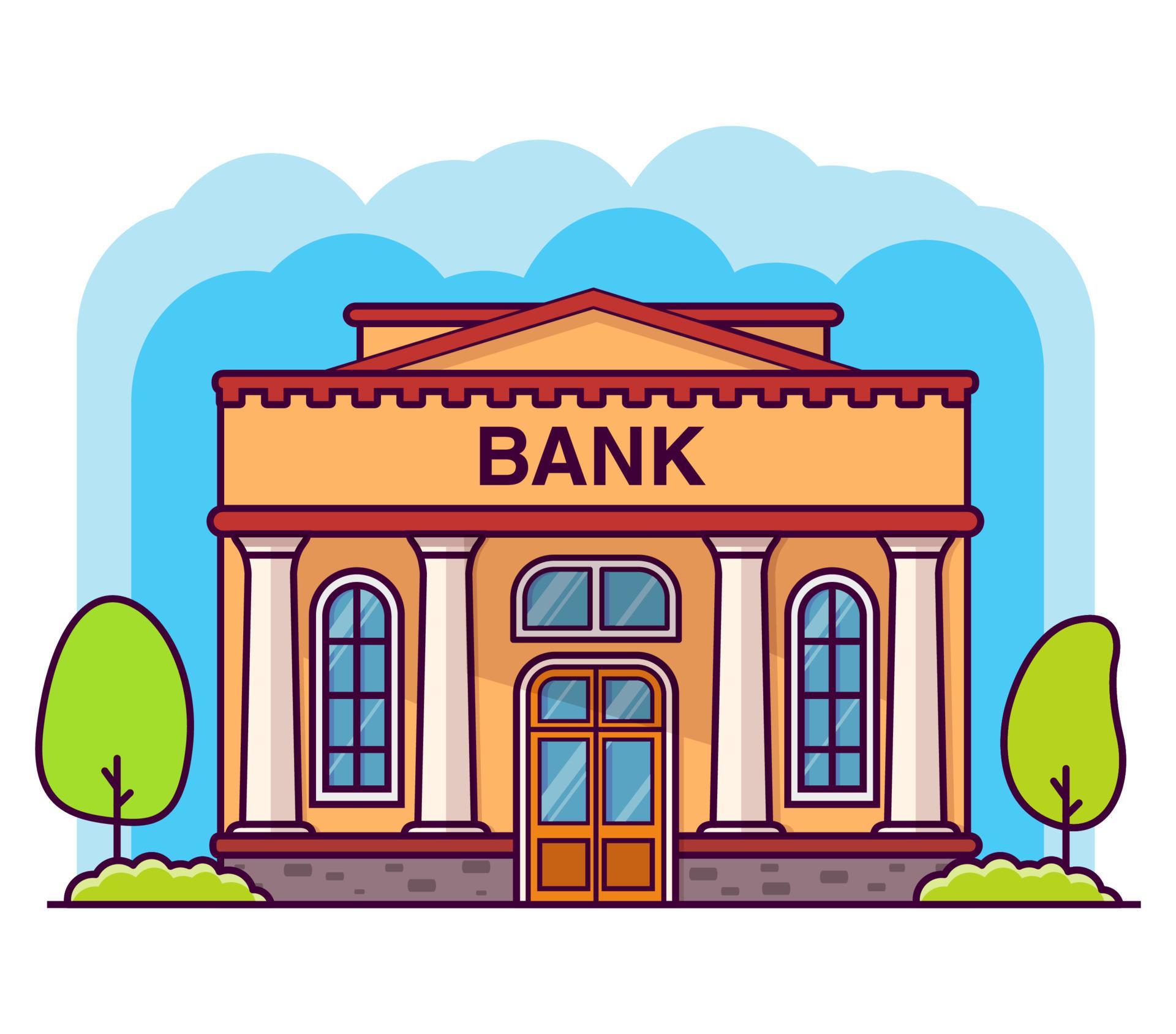 Bank building with columns. Flat cartoon style vector illustration
