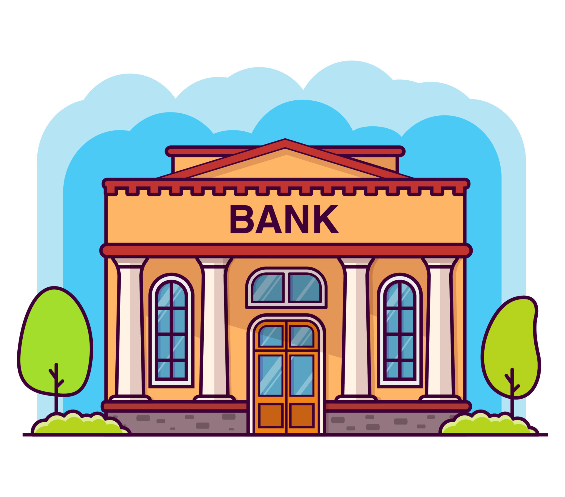 Bank building with columns. Flat cartoon style vector       with column. Front view of  on white  background. 6835879 Vector Art at Vecteezy