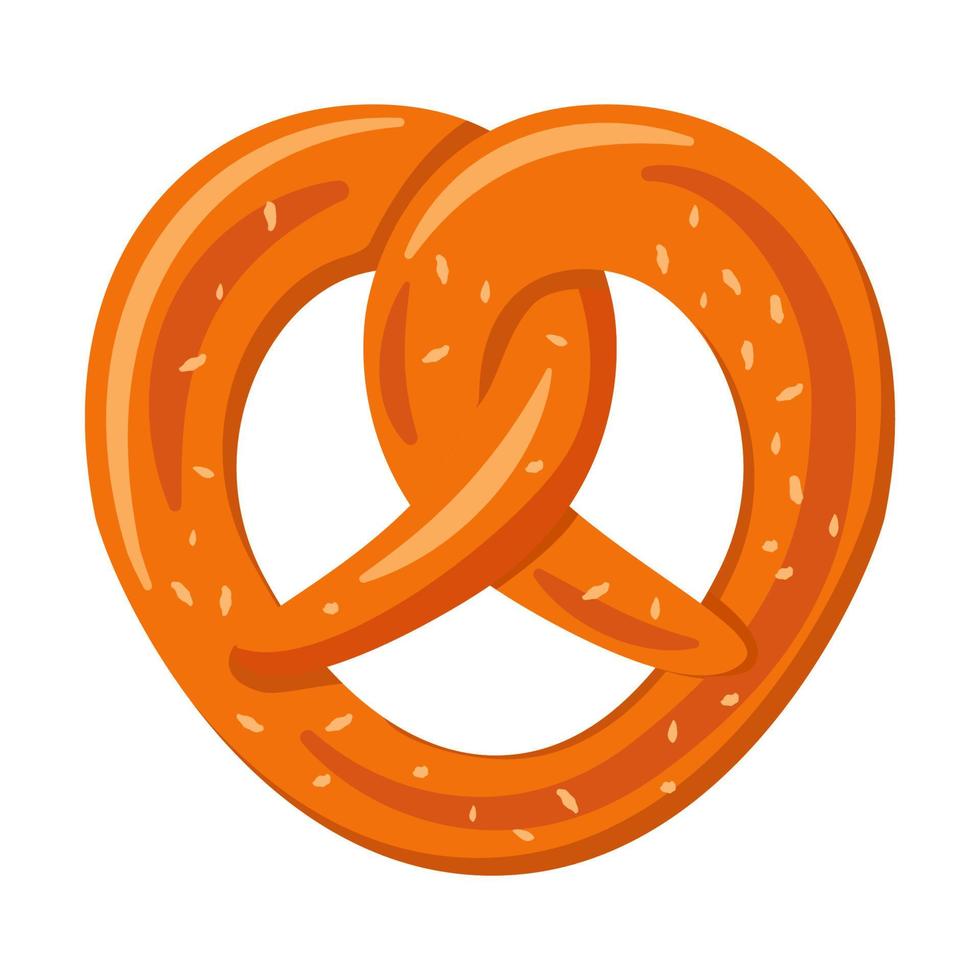 Bavarian pretzel.Vector flat illustration.Isolated on white background.Fresh baked goods concept for websites, flyers, festivals.Octoberfest pretzel logo.Twisted bun with salt for beer. vector